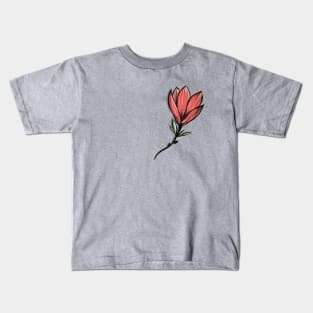 Red Magnolia Flower Watercolor art Kids T-Shirt